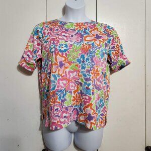 Lauren Ralph Lauren Women's 1X Floral Knit Top Multi-Color Pastel Bright Tee Y2K